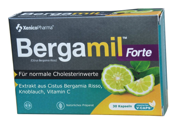 Bergamil forte, 30 capsules, naturally lowers cholesterol, herbal extracts of bergamot and garlic